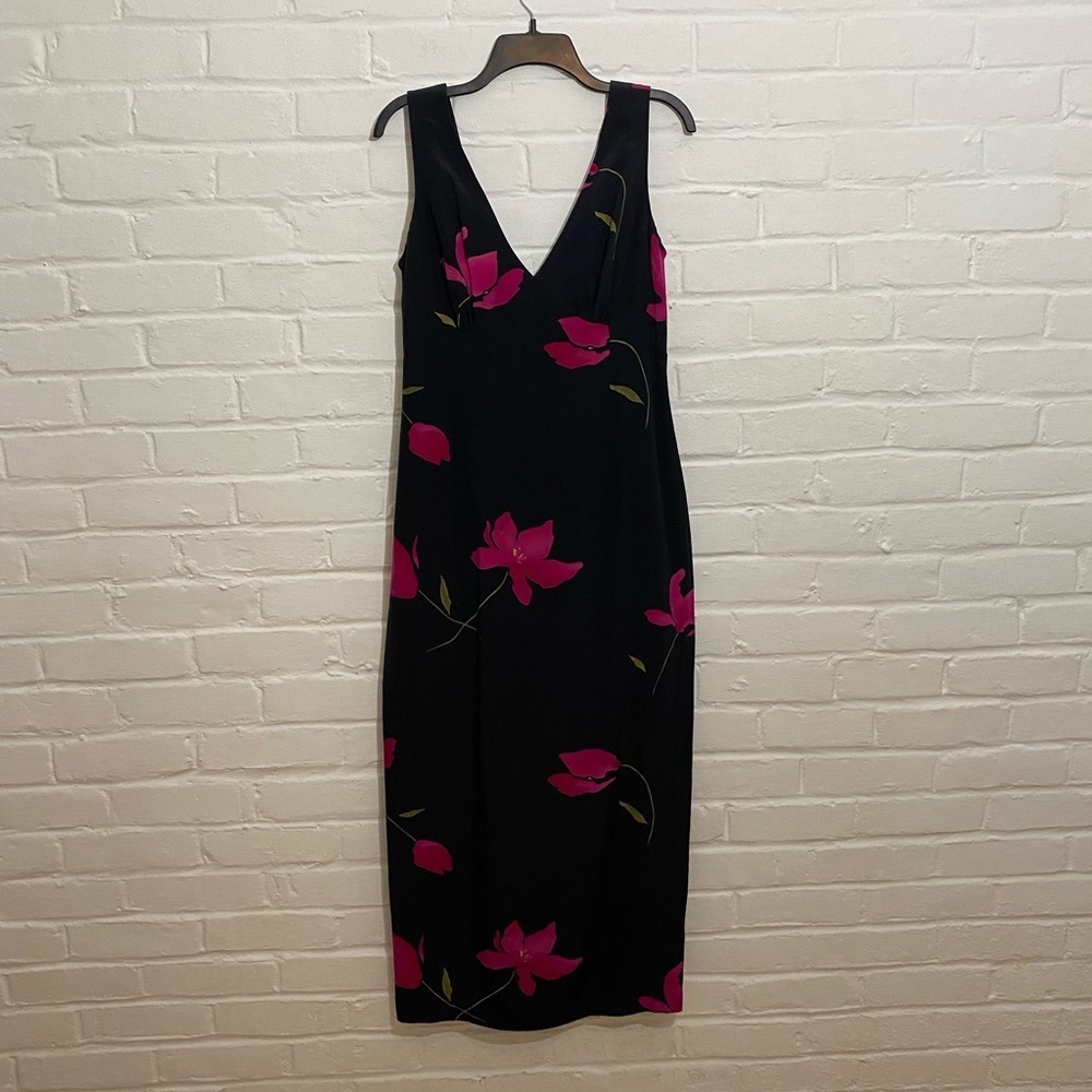 Maggy London 100% silk vintage floral maxi dress